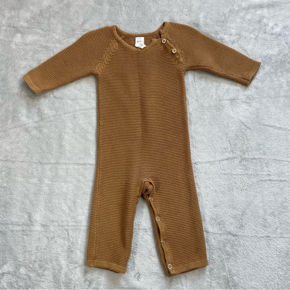 Zestt Organics Knit Sweater Romper 6-12 Month‎ Brown Organic Cotton